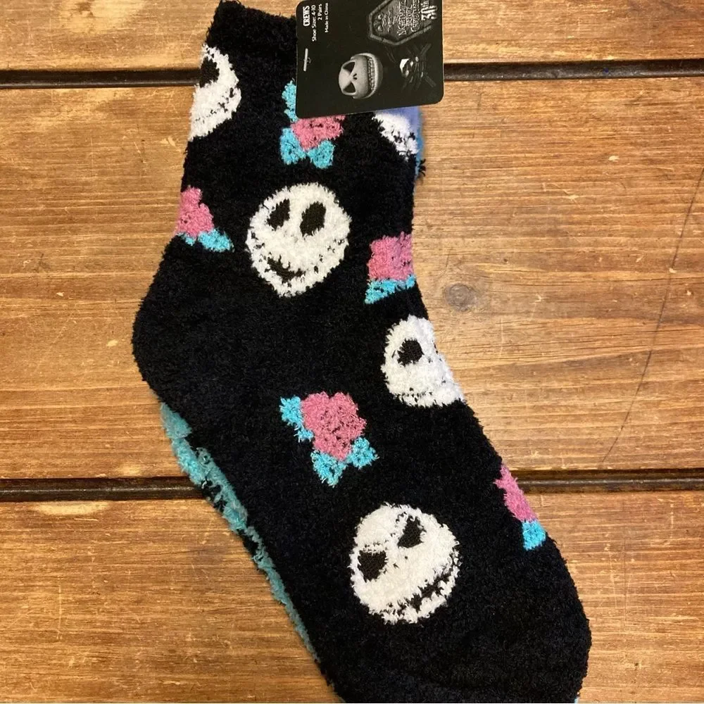 The Nightmare Before Christmas 2 Pair Crew Cozy Socks Jack Skellington NWT Black